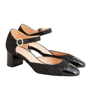 J. Crew Millie Ankle Strap Heels Moiré Italian leather black womens 8.5